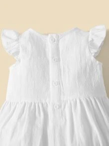 SHEIN Baby 1pc Floral Embroidery Ruffle Trim Jumpsuit - White - View 5