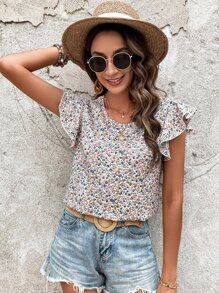 SHEIN LUNE 碎花蝴蝶袖襯衫 - 彩色 - 查看 5