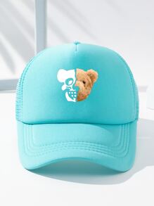 1入組中性卡通熊圖案透氣可調節戶外棒球帽適用於日常 - 淺藍色 - 查看 1