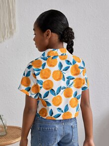 SHEIN 女孩檸檬圖案西裝領襯衫