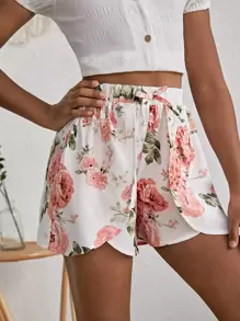 SHEIN 女孩印花前繫帶鬱金香下擺短褲 - 彩色 - 查看 1