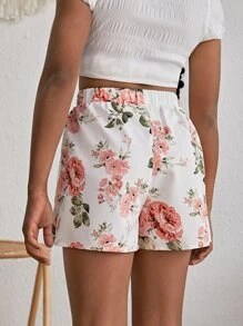 SHEIN 女孩印花前繫帶鬱金香下擺短褲 - 彩色 - 查看 2