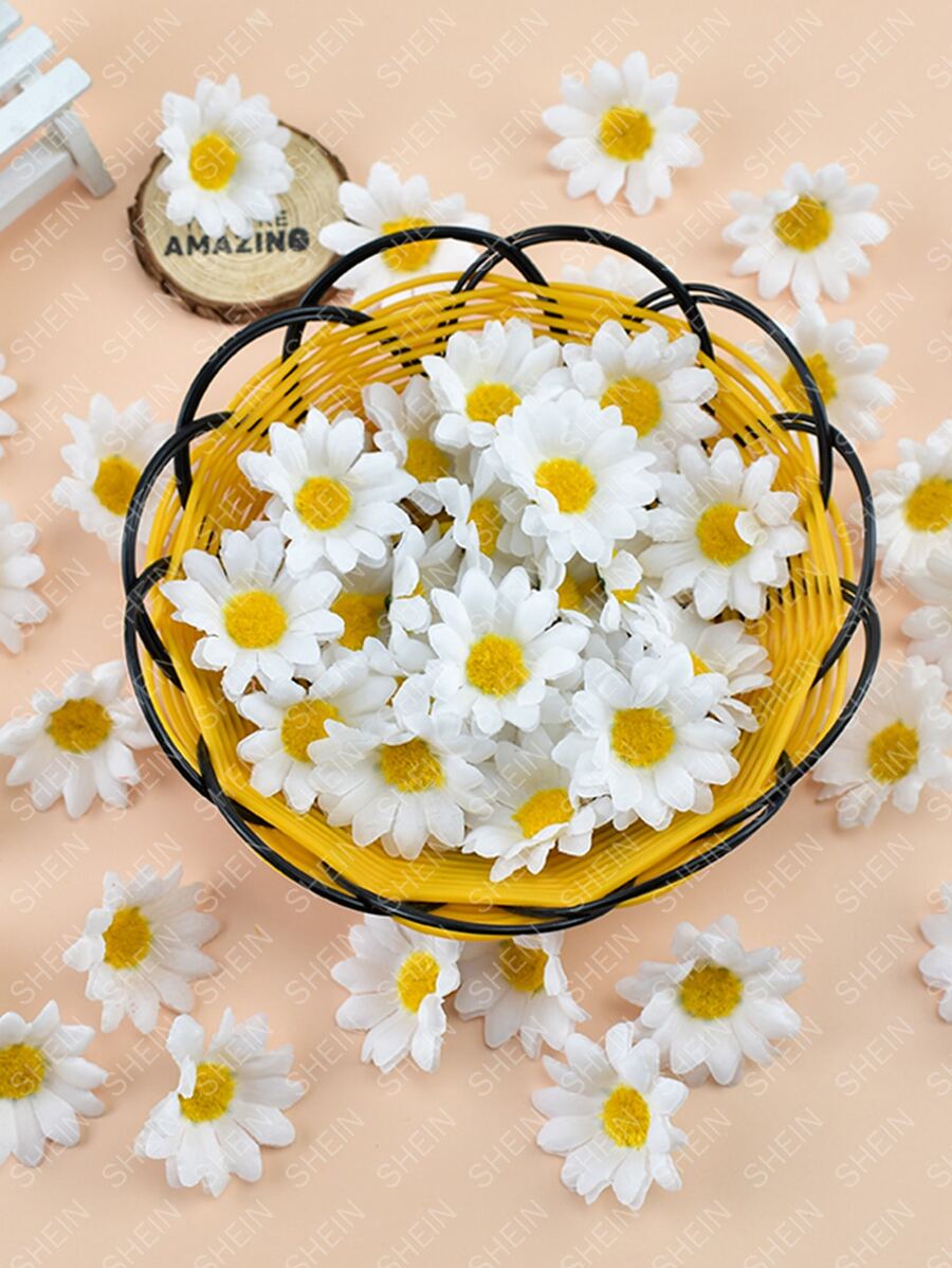 50/100/500 件渐变橙色迷你雏菊花头，逼真的人造花，适用于婚礼派对家居装饰、发夹和头饰 DIY 配饰礼物生日毕业、秋季装饰、秋季 - 白色 - 查看 1