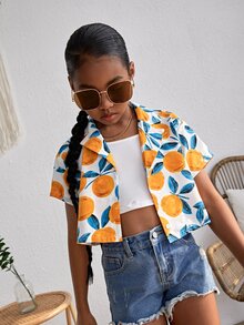 SHEIN 女孩檸檬圖案西裝領襯衫