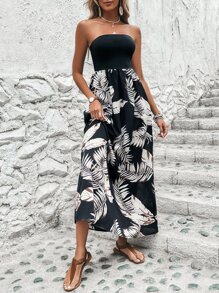 SHEIN Clasi Tropical Print Tube Dress - Multicolor - View 7