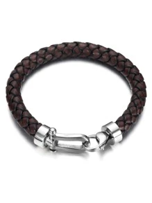 Men Braided Bracelet - Coffee Brown - View 2