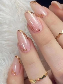 24 件长杏仁亮片假指甲、1 件指甲锉和 1 片指甲胶带，打造迷人指甲，美甲用品 - 彩色 - 查看 1