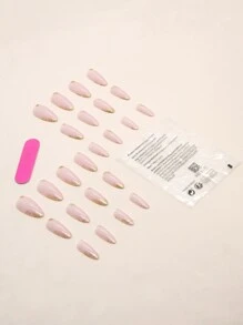 24 件长杏仁亮片假指甲、1 件指甲锉和 1 片指甲胶带，打造迷人指甲，美甲用品 - 彩色 - 查看 2