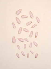 24 件长杏仁亮片假指甲、1 件指甲锉和 1 片指甲胶带，打造迷人指甲，美甲用品 - 彩色 - 查看 5