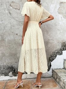 SHEIN VCAY Đầm Trọn gói Tách cao màu trơn Giải trí - Màu be - Xem 2