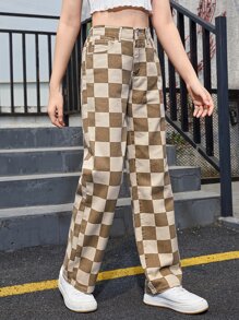 SHEIN Teen Girls Checker Print Jeans - Multicolor - View 5