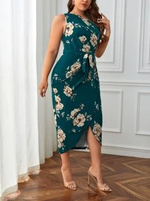 SHEIN Privé Đầm Plus Size Thắt lưng Trọn gói Hoa Thanh lịch - Nhiều màu - Xem 5