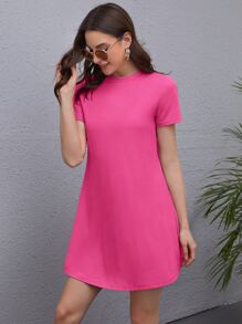 SHEIN LUNE Đầm màu trơn Giải trí - Hồng - Xem 2