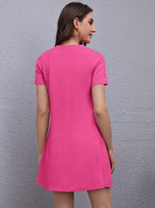 SHEIN LUNE Đầm màu trơn Giải trí - Hồng - Xem 3