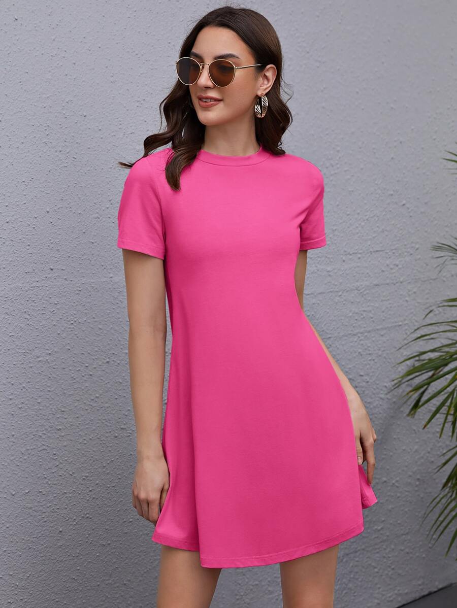 SHEIN LUNE Đầm màu trơn Giải trí - Hồng - Xem 1