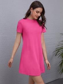 SHEIN LUNE Đầm màu trơn Giải trí - Hồng - Xem 4