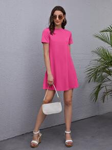 SHEIN LUNE Đầm màu trơn Giải trí - Hồng - Xem 5