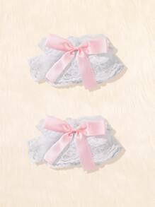ROMWE Kawaii Bow Decor Ruffle Design Fake Cuffs Valentines