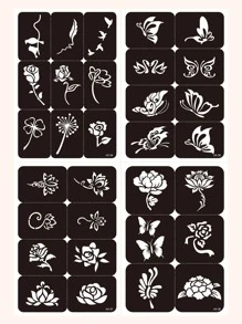 4pcs/pack Flower & Butterfly Pattern Hollow Out Tattoo Stencil Template