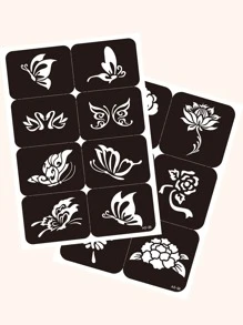 4pcs/pack Flower & Butterfly Pattern Hollow Out Tattoo Stencil Template