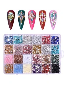 1 caja de decoración de uñas con diamantes de imitación 3D - Multicolor - Ver 3