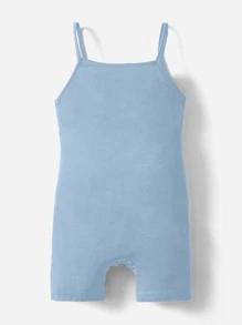 SHEIN Leap Crew 嬰兒素色吊帶連體短褲 - 淺藍色 - 查看 1