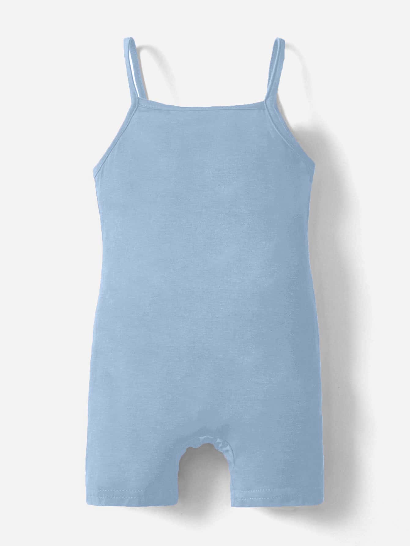 SHEIN Leap Crew 嬰兒素色吊帶連體短褲 - 淺藍色 - 查看 1
