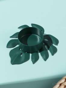 1pc Tropical Leaf Design Candle Holder, Creative Iron Alloy Candle Stand For Home - Green - View 2