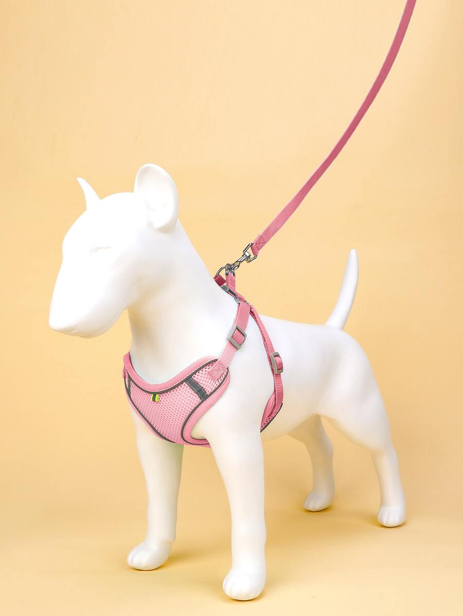 1pc Mesh Pet Harness & 1pc Leash For Cat And Dog For Outdoor - Pink - View 1