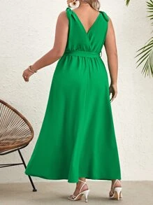 SHEIN VCAY Đầm Plus Size Thắt lưng Trọn gói Tách cao màu trơn Giải trí - màu xanh lá - Xem 3
