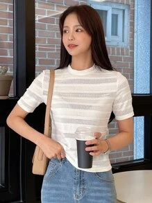 DAZY 純色圓領t恤 - 米色 - 查看 3