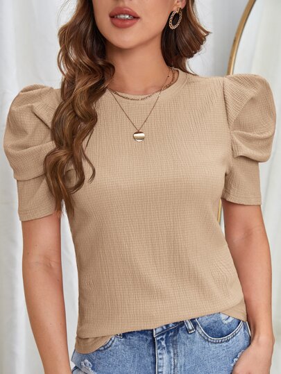 SHEIN Clasi Puff Sleeve Solid Tee