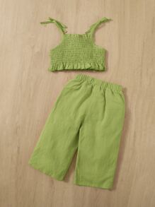 SHEIN Đứa bé gái Cà vạt vai Cami ngọn & Quần ống rộng - Màu xanh chanh - Xem 4