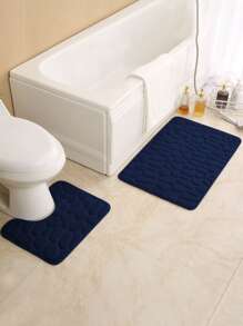1pc Solid Non-slip Bath Rug, Minimalist Polyester Bath Mat For Bathroom - Navy Blue - View 1