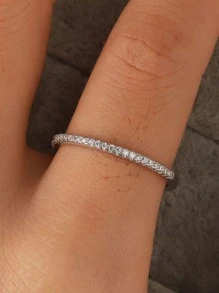 Cubic Zirconia Decor Silver Wedding Band Engagement Bridal Jewelry - Silver - View 6