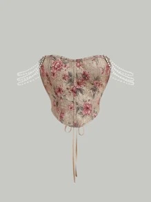 SHEIN MOD Floral Print Off Shoulder Asymmetrical Hem Crop Top - Multicolor - View 1