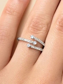 Nhẫn cưới bằng bạc trang trí bằng đá khối Zirconia - Bạc - Xem 2