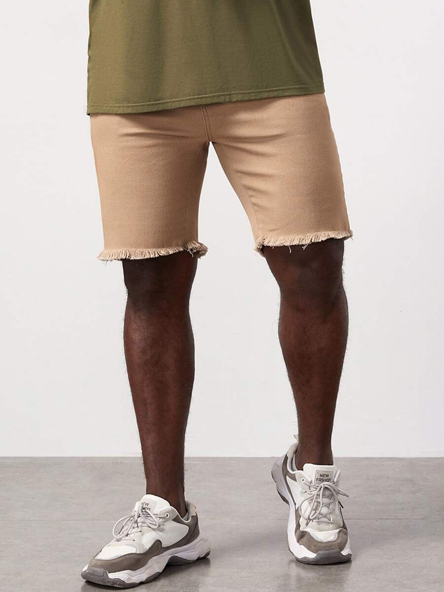 GENTILAND Men Plus Raw Trim Denim Shorts - Apricot - View 1