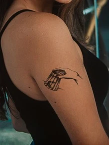 1 pieza pegatina de tatuaje con patrón de corazón impermeable para parejas - Negro - Ver 1