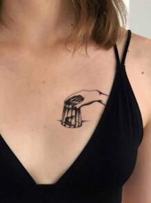 1 pieza pegatina de tatuaje con patrón de corazón impermeable para parejas - Negro - Ver 3