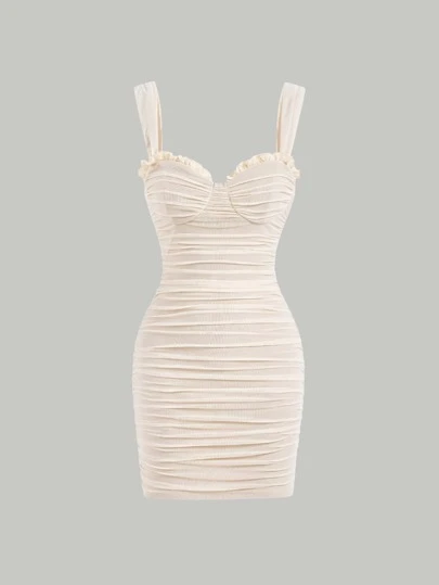 SHEIN MOD Frill Trim Ruched Bustier Cami Dress