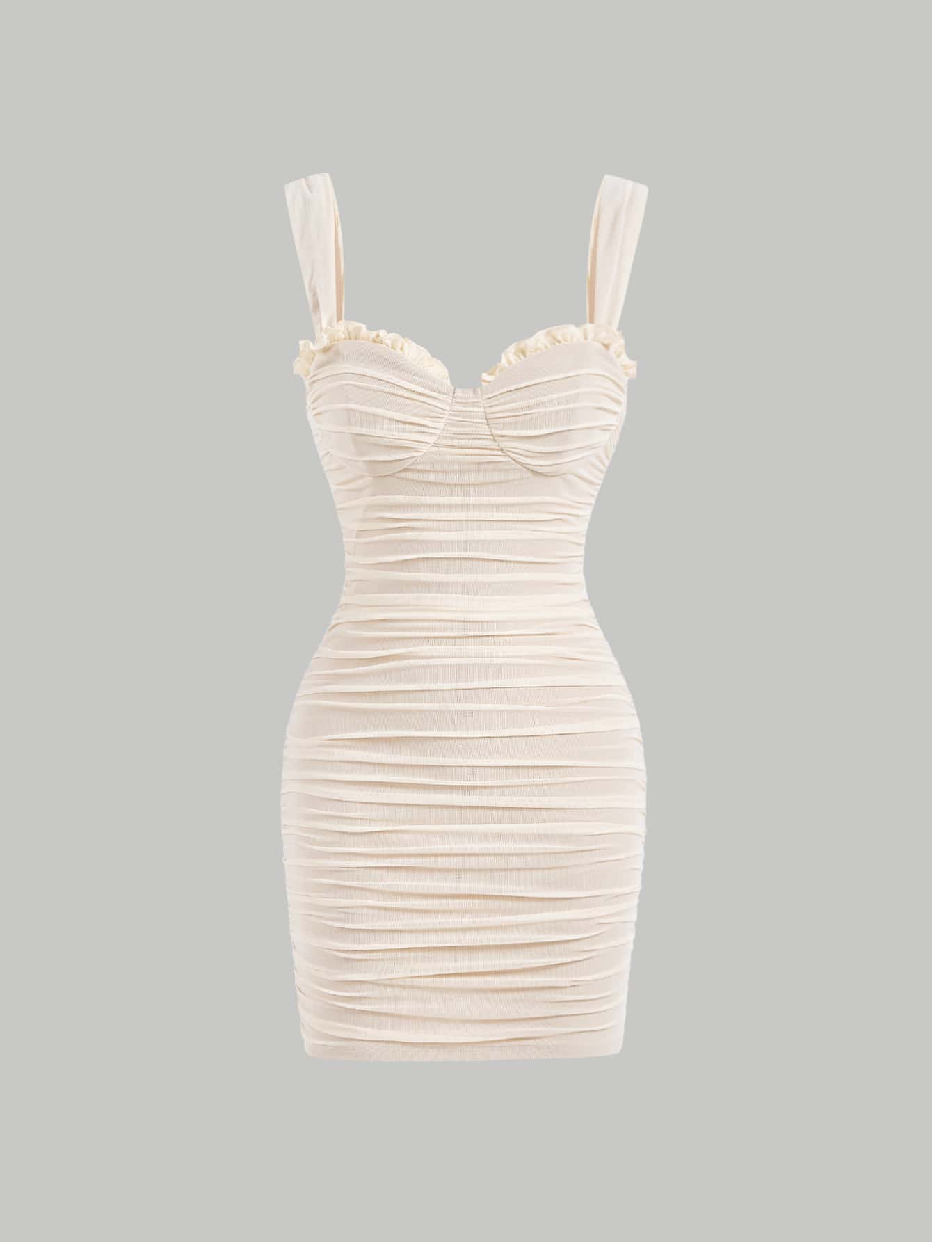 SHEIN MOD Đầm viền lá sen Xù màu trơn Giải trí - Màu be - Xem 1