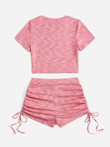 SHEIN EZwear Space Dye Crop Tee & Drawstring Side Shorts - Multicolor - View 2