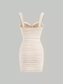 SHEIN MOD Đầm viền lá sen Xù màu trơn Giải trí - Màu be - Xem 2