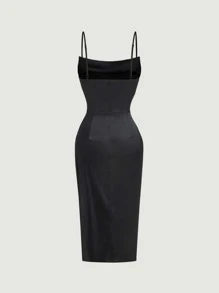 SHEIN MOD Figure Graphic Ruched Split Thigh Cami Dress - Black - View 2