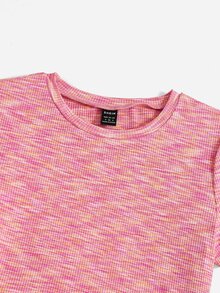 SHEIN EZwear Space Dye Crop Tee & Drawstring Side Shorts - Multicolor - View 5