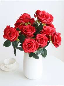 10 Heads Artificial Silk Rose Bouquet, Suitable For Home, Office, Party Decoration And Wedding Decor - Red - View 1
