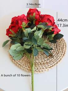 10 Heads Artificial Silk Rose Bouquet, Suitable For Home, Office, Party Decoration And Wedding Decor - Red - View 2
