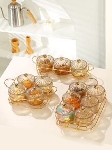 1set PS Snack Tray, Minimalist Snack Tray With Rack For Home - Champagne - View 1