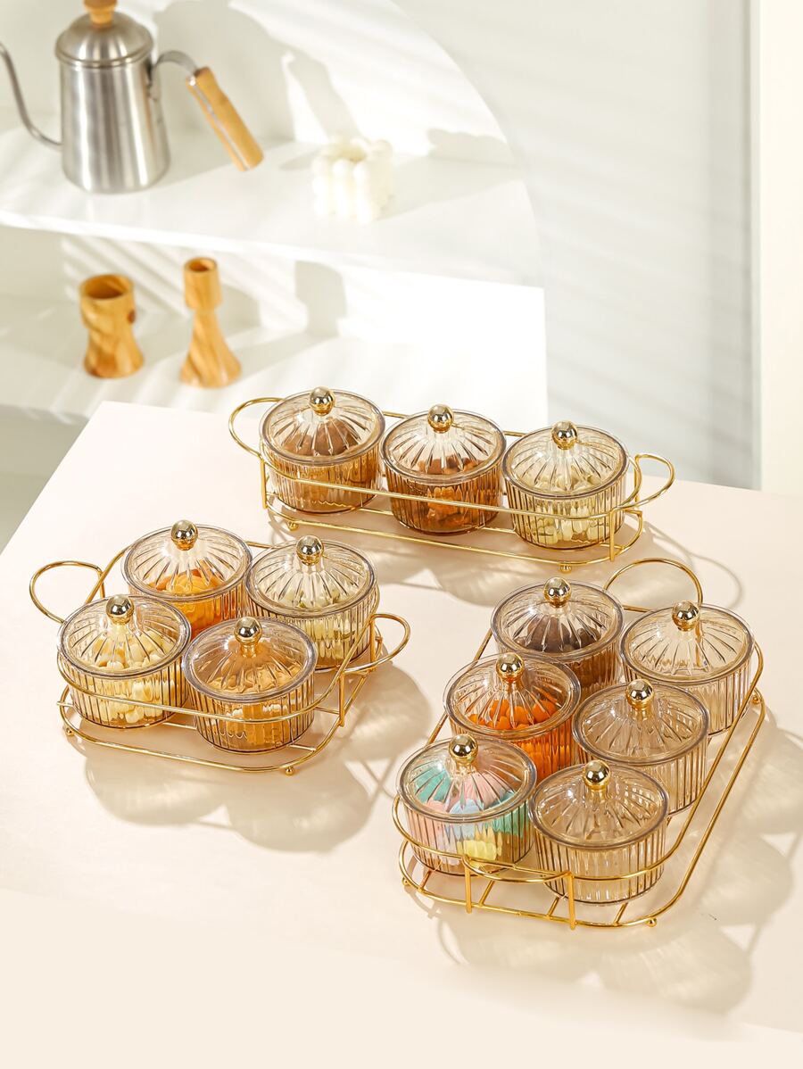 1set PS Snack Tray, Minimalist Snack Tray With Rack For Home - Champagne - View 1